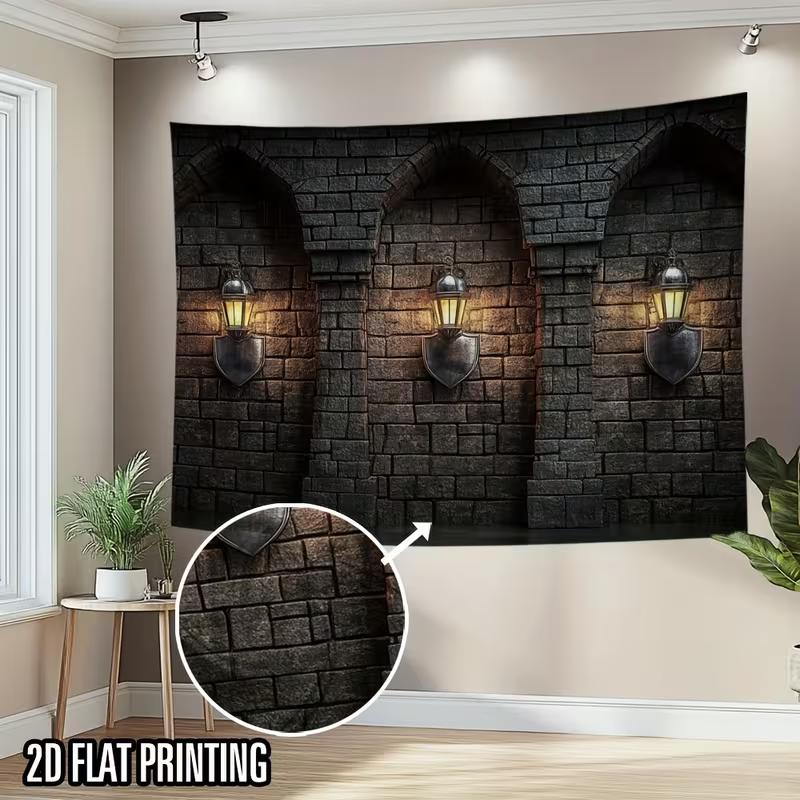 Halloween Castle Backdrop - Medieval Stone Wall Lanterns Photography Prop