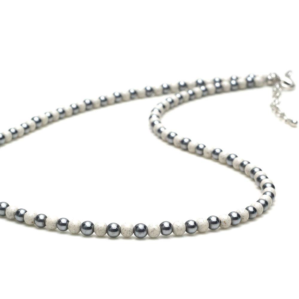 [OVER-9] Terahertz Hokutolite Necklace 4mm, 50cm Neck Circumference, Stainless Steel Hook, Tested by a Public Institution Genuine Terahertz Stone,