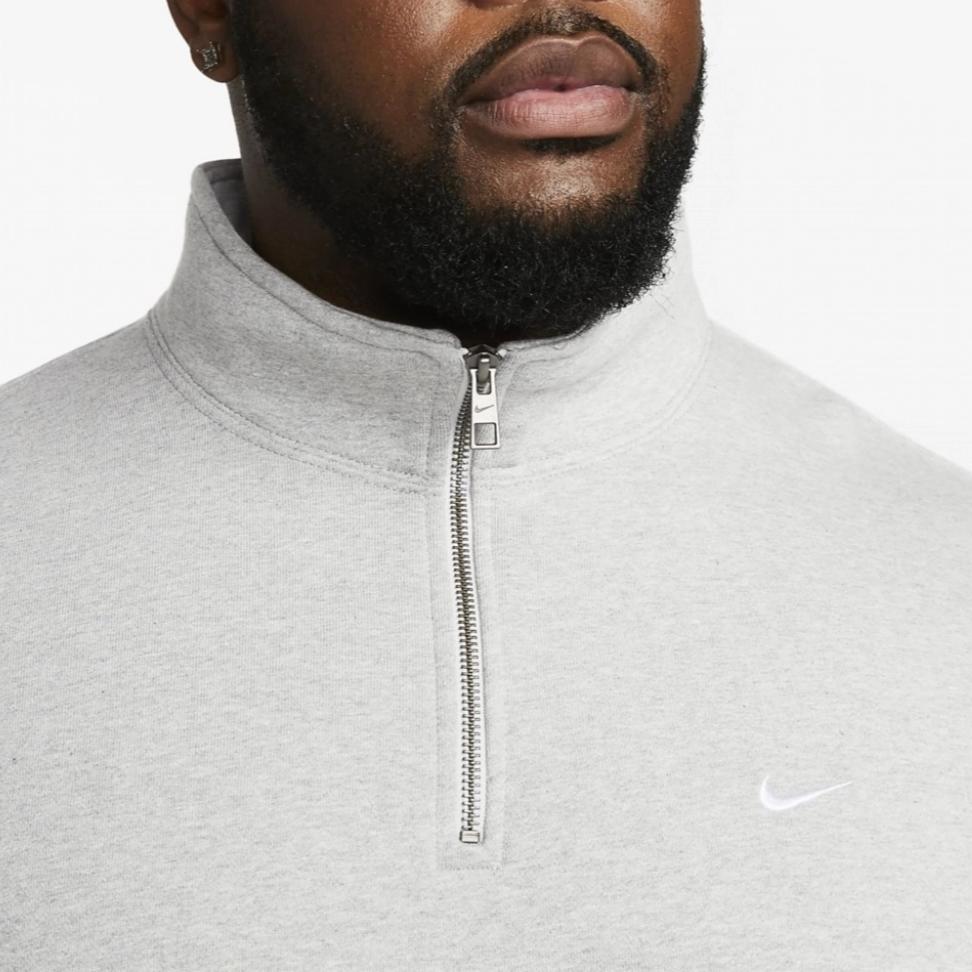 Nike Solid Color Logo Embroidered Half-Zip Long Sleeve Sweater Men Tops Grey DQ5209-063