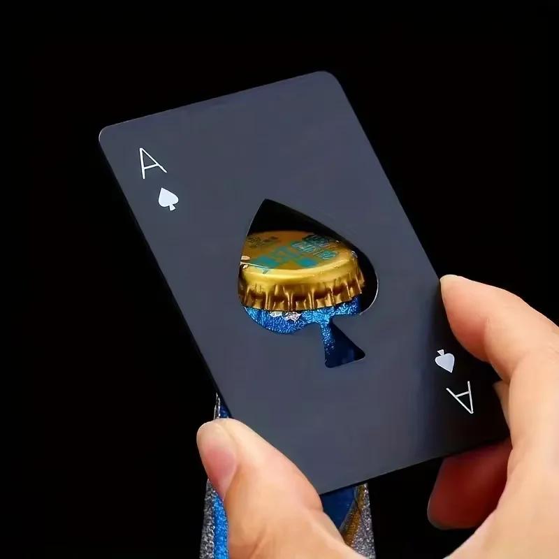 Creative and Interesting Stainless Steel Poker Shaped Beer Bottle Opener, Outdoor Hidden Poker Throwing Practice Small Object