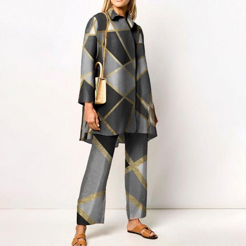 Autumn Creative Print Two-Piece Set Fall Fashion Print Casual Long-Sleeve Suit
