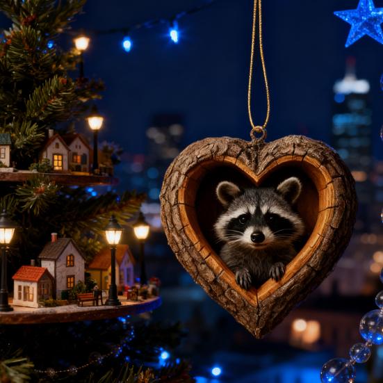 Heart-Shaped Animal Christmas Ornament 2D Flat Acrylic Forest Animal Decoration Woodland Pendant for Xmas Tree Decor Animals Lovers Gift