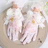 Original Design Lolita White Lace Gloves Bow Bead Chain Finger Sunscreen Gloves Vintage Elegant Lolita Gloves