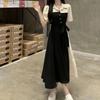 Large size contrasting color splicing fake two-piece shirt dress women's summer new waist and thin dress