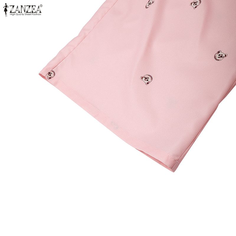 ZANZEA Women Casual Elastic Waist Loose Print Long Pants