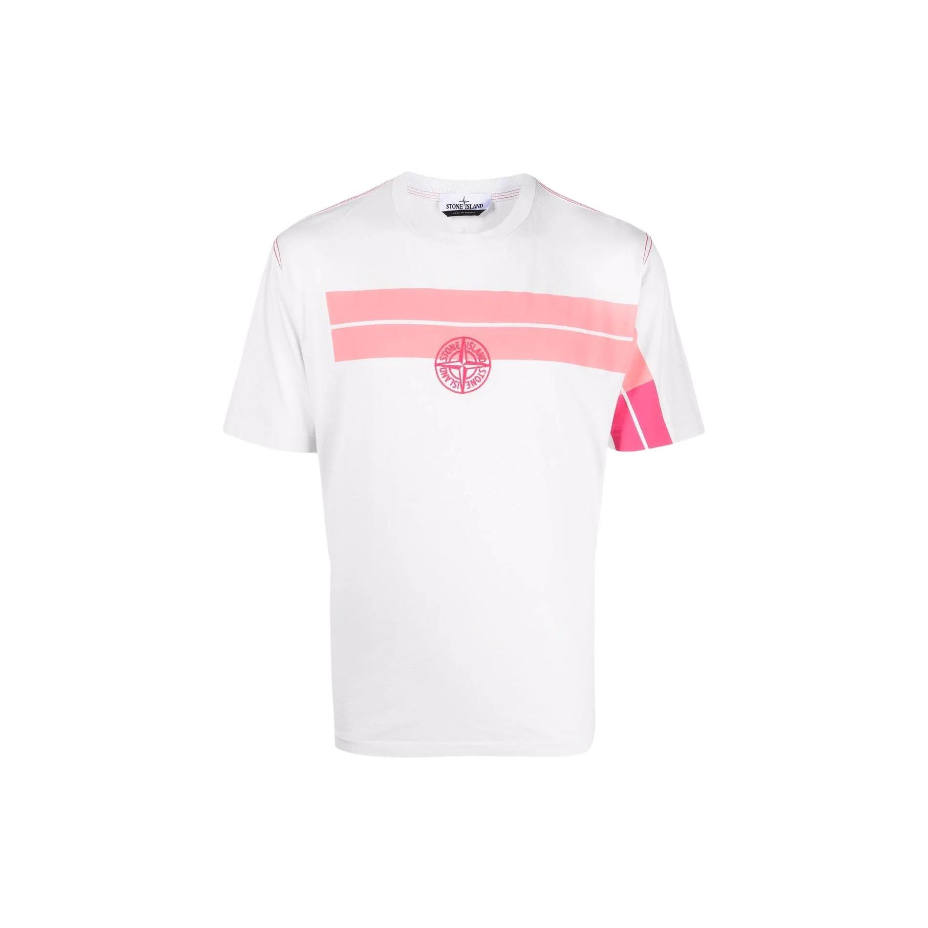 

Stone Island Ss22 Striped Print Logo Embroidered Crew Neck Short Sleeve T-Shirt Men Tops White 761520848-V0003 XL
