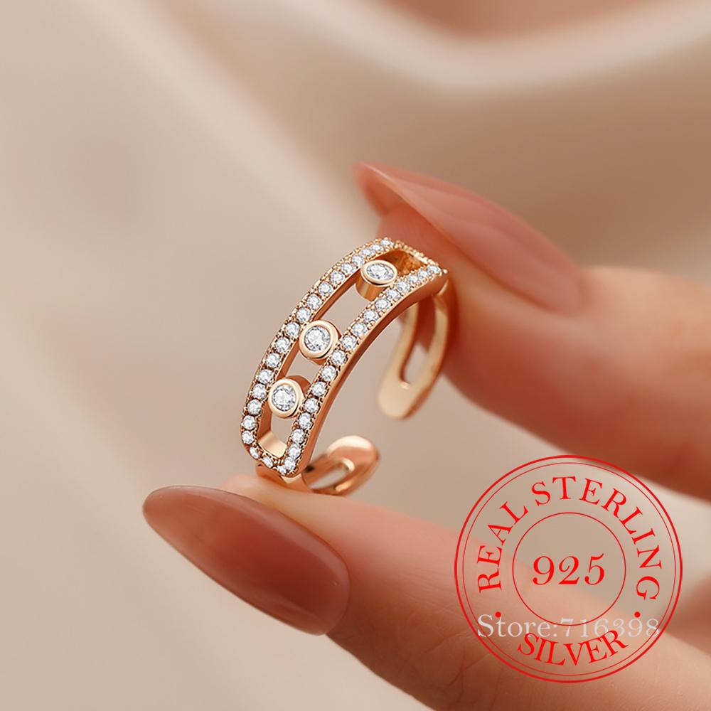

925 Sterling Silver Jewelry 18K Gold Plated Exquisite Crystal Finger Rings for Women Wedding Party Jewelry for Girls Friend Gift resizable