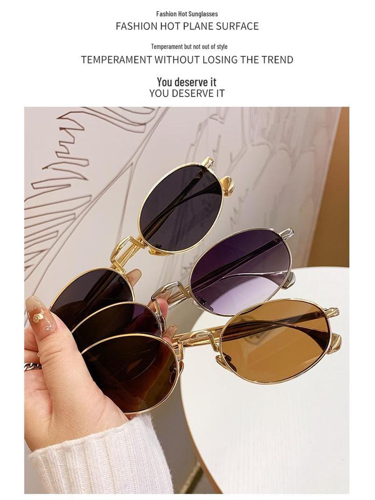 Retro Fashion Metal Oval Frame Sunglasses - Unisex European & American Street Style