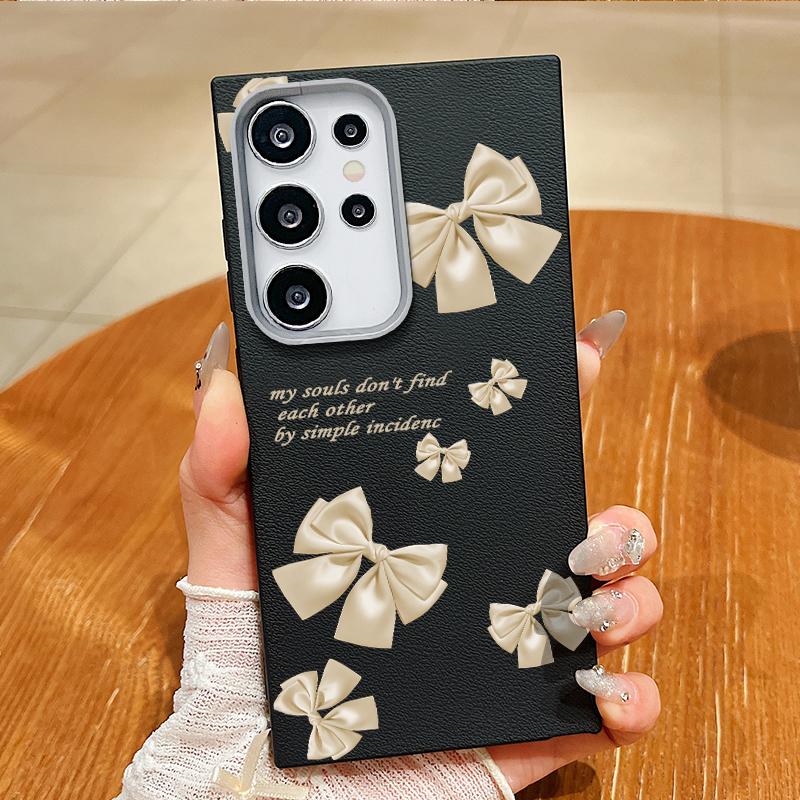 Bowknot Print TPU Soft Leather Texture Magnetic Case For Samsung S25 S24 FE S23 Ultra S22 S21 Wireless Charge Matte Shockproof Slim Phone Cover