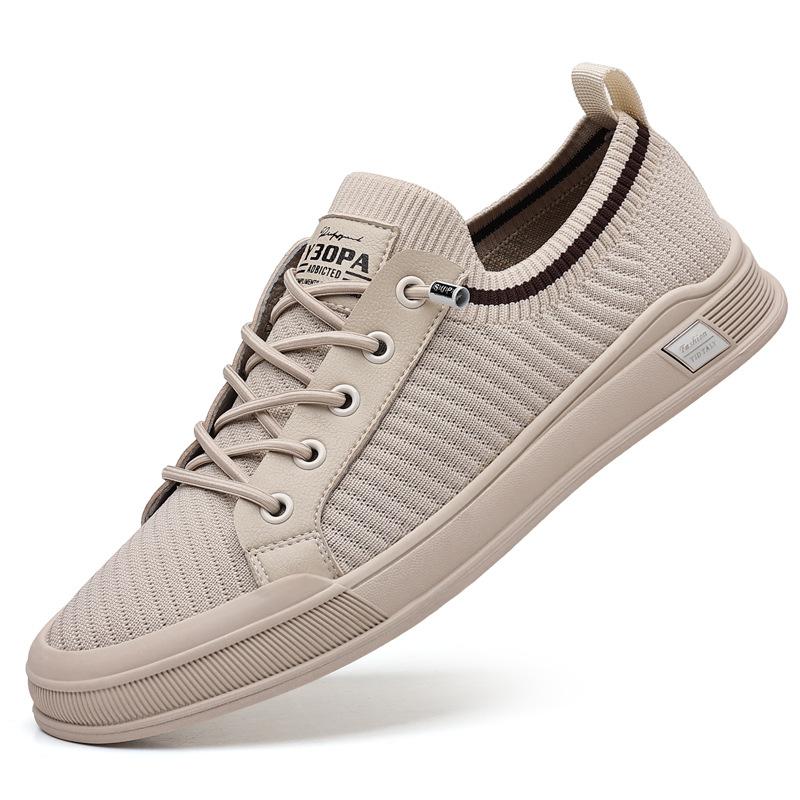 Men's sports and leisure leather shoes summer breathable fly-woven mesh trend fashion lazy shoes