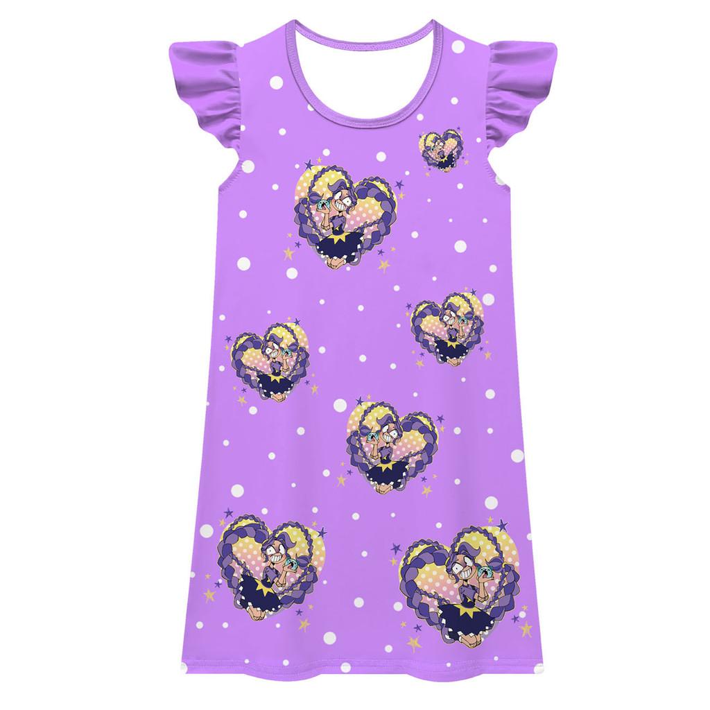 

83054 Kids Girls Lily Lovebraids Playtime Cartoon Print Short Sleeves Dress 160cm фіолетовий