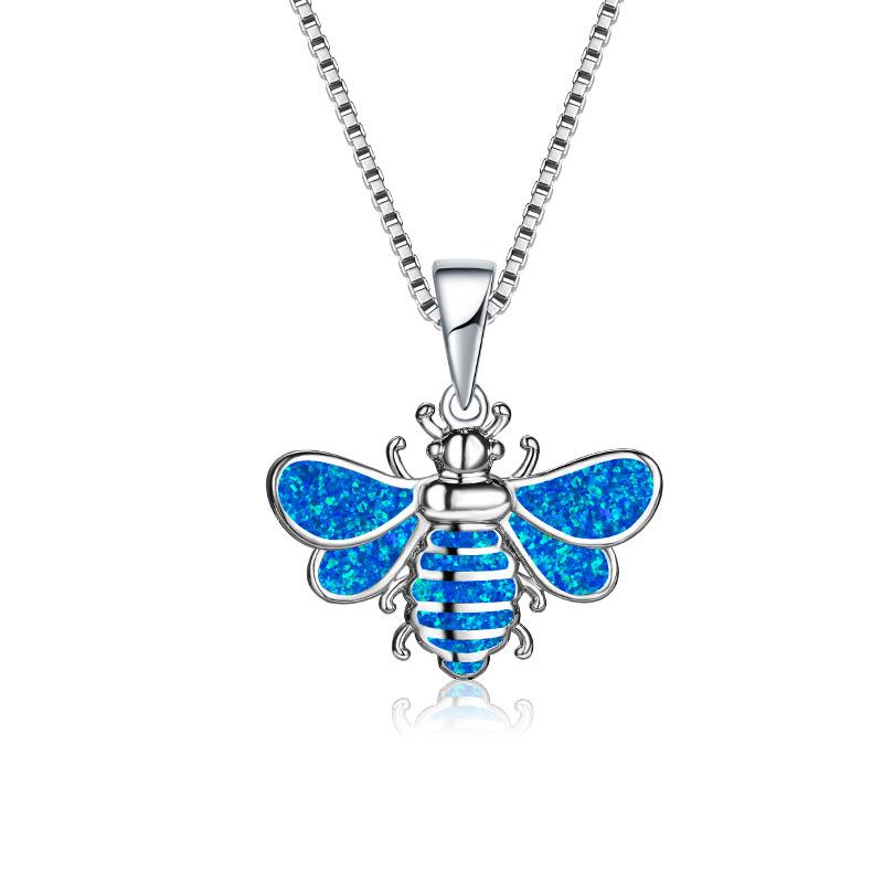 Boho Fashion Flower Pendant Necklace for Women Girl Charm Blue Imitation Opal Necklace Trendy Wedding Party Jewelry