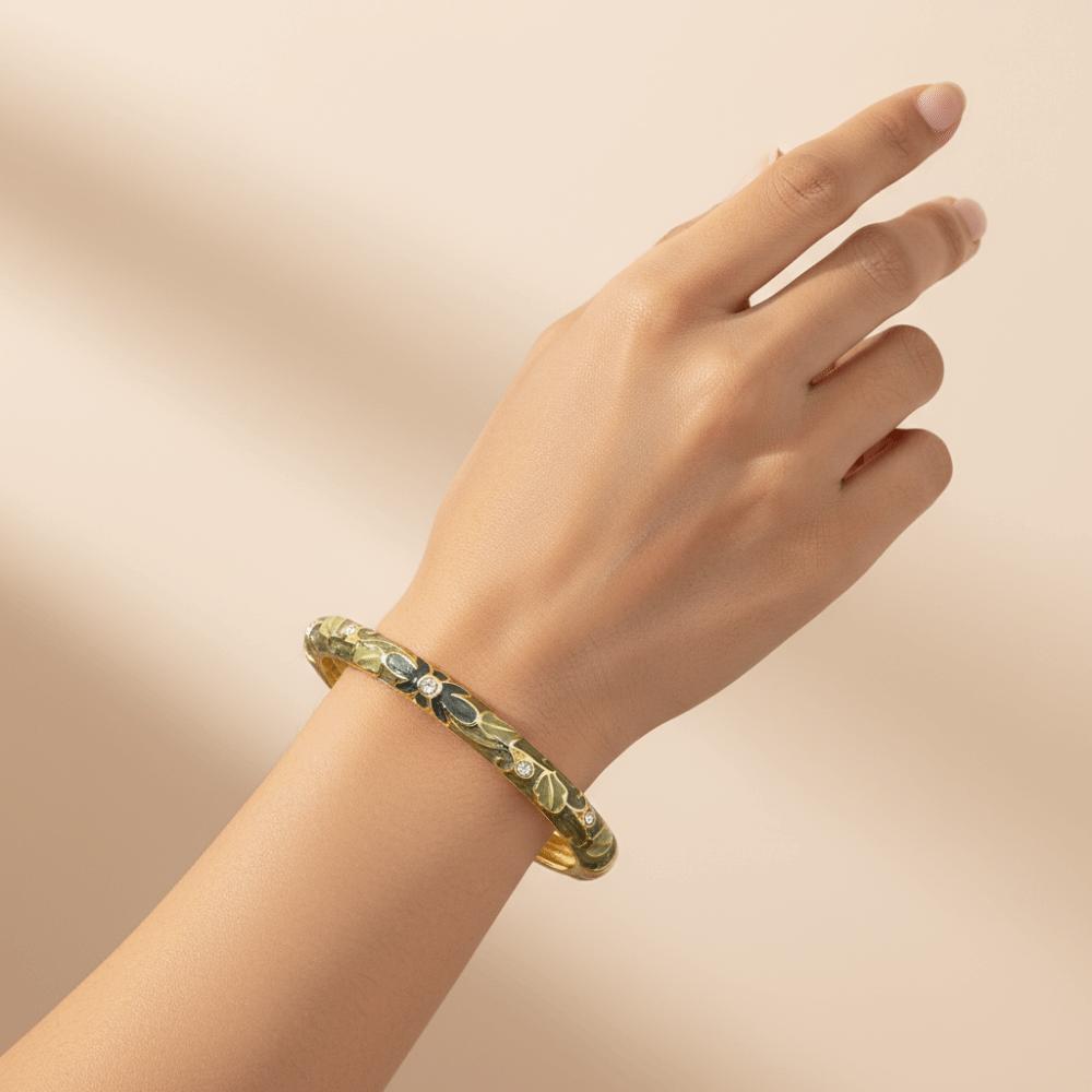 Enamel Vintage Cloisonne Bangle Traditional Women's Hand Bracelet Chinese Flower Bangle  Ladies