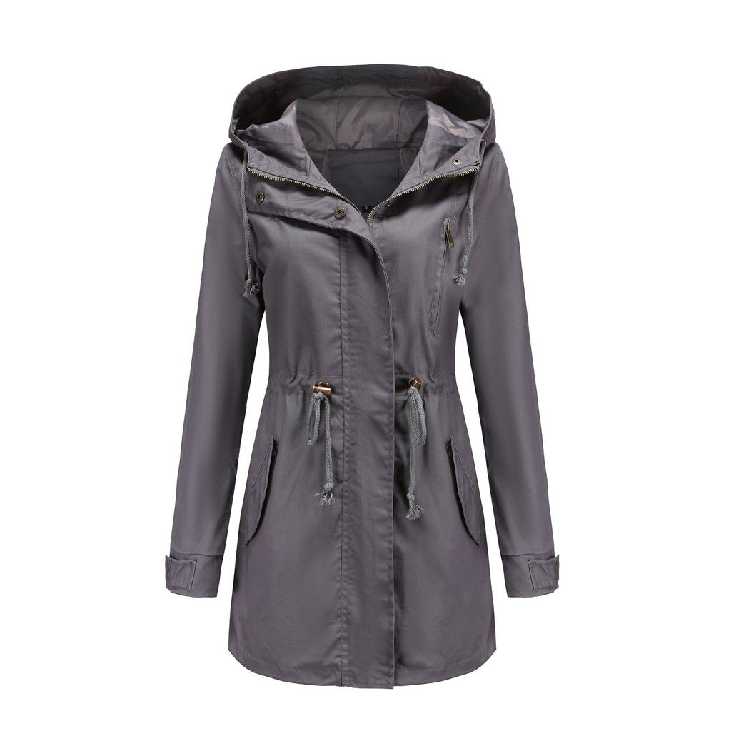 Baumwolle Mit Kapuze Windjacke frauen Frühling Herbst Lose Einfarbig Langarm Kordelzug Chic Jacke S-3XL