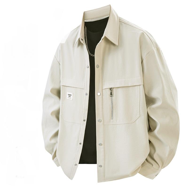 Men's Workwear Jacket for Spring and Autumn, Casual, Loose Fit, Men's Lapel, Versatile Retro Shirt