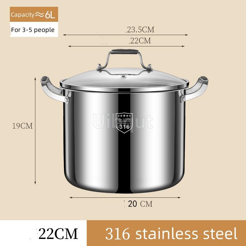 

Thick 316 Stainless Steel High Soup Pot Large Capacity Non-Stick Stew Pot Double Ear Pot for Home Use to Cook Porridge And S