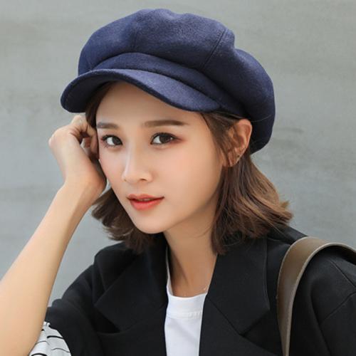 

HT1990 Beret Hat Autumn Winter Hats for Women Solid Plain Octagonal Cap Men Lady Casual Wool Hat Winter Beret Women Painter Cap темно-синього кольору
