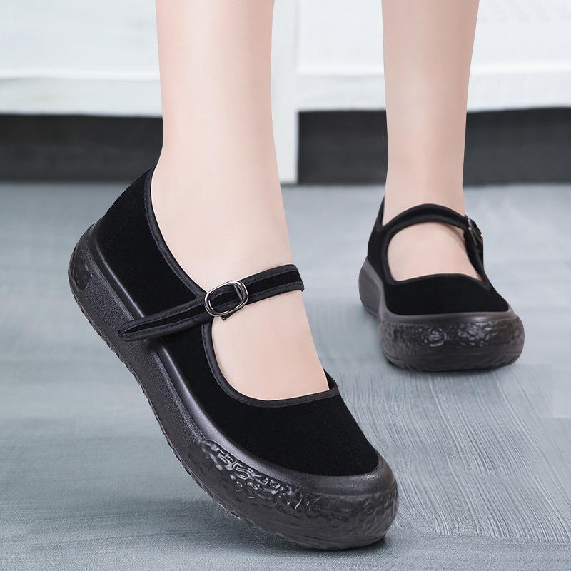 Women's Shoes Cloth Shoes Spring Black One Strap Etiquette Shoes Anti Slip Soft Bottom Breathable Shoes Mom Shoes Casual Soft Walking All Day Sneakers