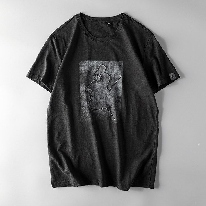 First-Line Brand Label Cutting T-Shirt Men s Short Sleeve Export Tail Single Slub Cotton Embroider Pure Cotton Export Original Order T-shirt Top Black 48(65-72.5kg)