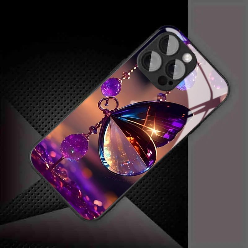 Purple Crystal Butterfly Tempered Glass Phone Case For Samsung Galaxy S26 Ultra S25 Plus S24 S23 FE 5G Lens Shockproof Cover