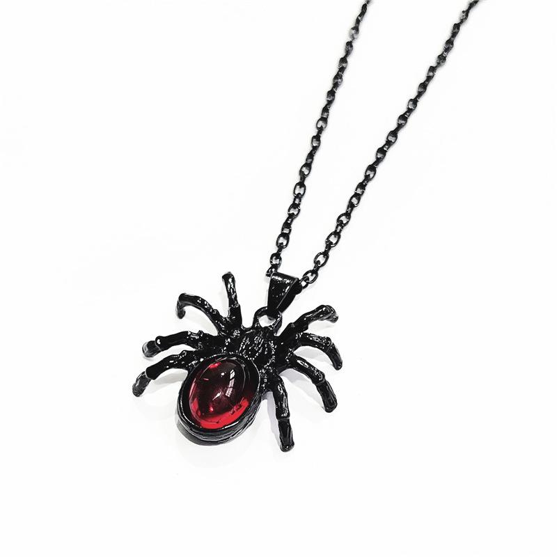 Gothic Red Crystal Spider Pendant - Punk Rock Retro Insect Design