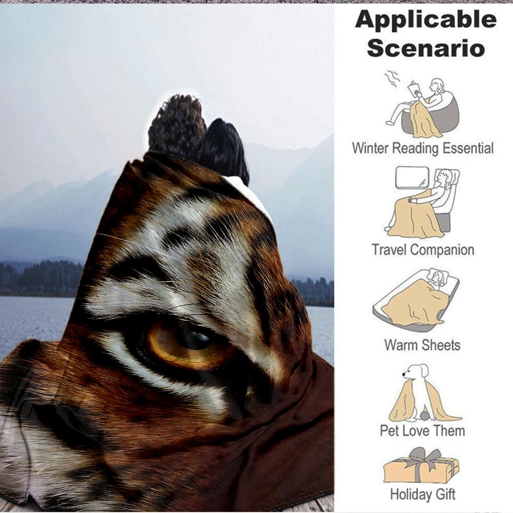 1Pc Tiger'S Gaze Closeup Flannel Blanket, Soft And Comfortable, Casual Warm, Camping Travel, Christmas, Halloween Xmas Gift. G1129