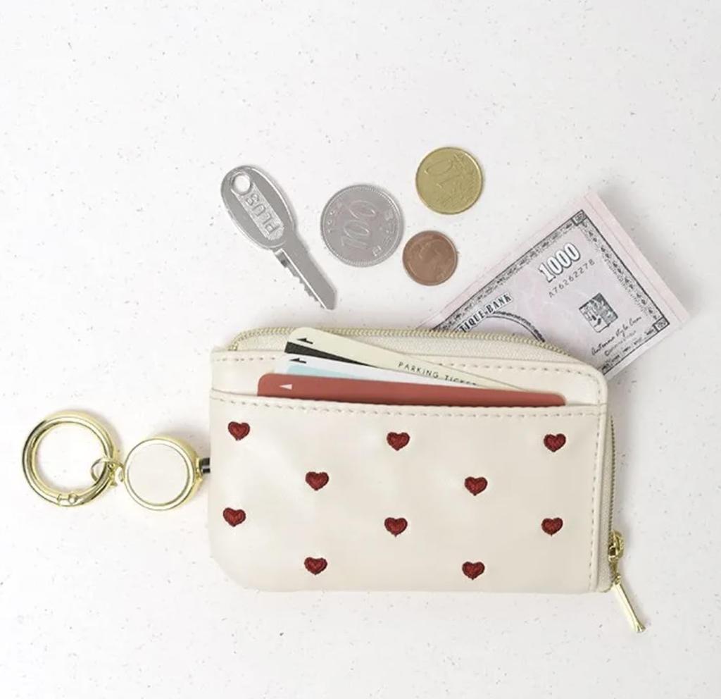 FLOWERING Smart Key Pouch (with Reel) Heart GKP0037-IV (Ivory) [For Various Smart Keys]