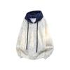 2025 Autumn/Winter Men's Retro Color Block Patchwork Loose Hoodie (Plus Size)