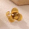 Stainless Steel Butterfly Flower Rings For Women Gold Color Adjustable Flower Ring Wedding Christmas Hypoallergenic Jewelry Gift