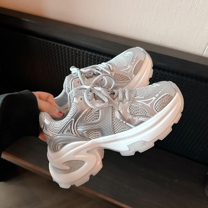 Grape Mother Same Summer Fashionable Lace-up Casual Sports Shoes Breathable Mesh Thick Sole Heightening Dad Shoes Women