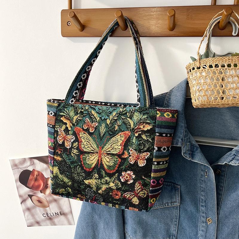 Canvas embroidery butterfly handbag bag middle-aged and elderly mother handbag women's ethnic style elephant women's bag