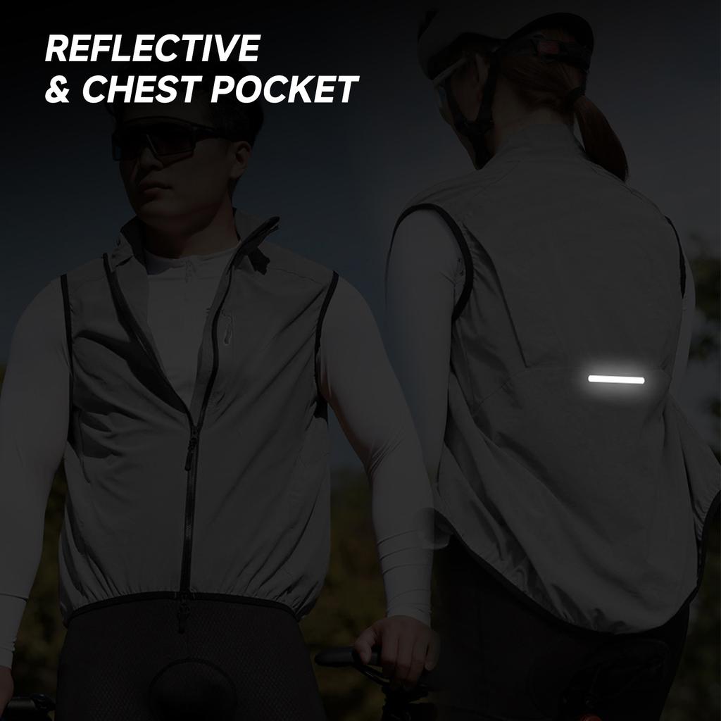 Reflective Cycling Vest with Chest Pocket Windproof Gilet for Running Hiking Biking Gray EU Size S