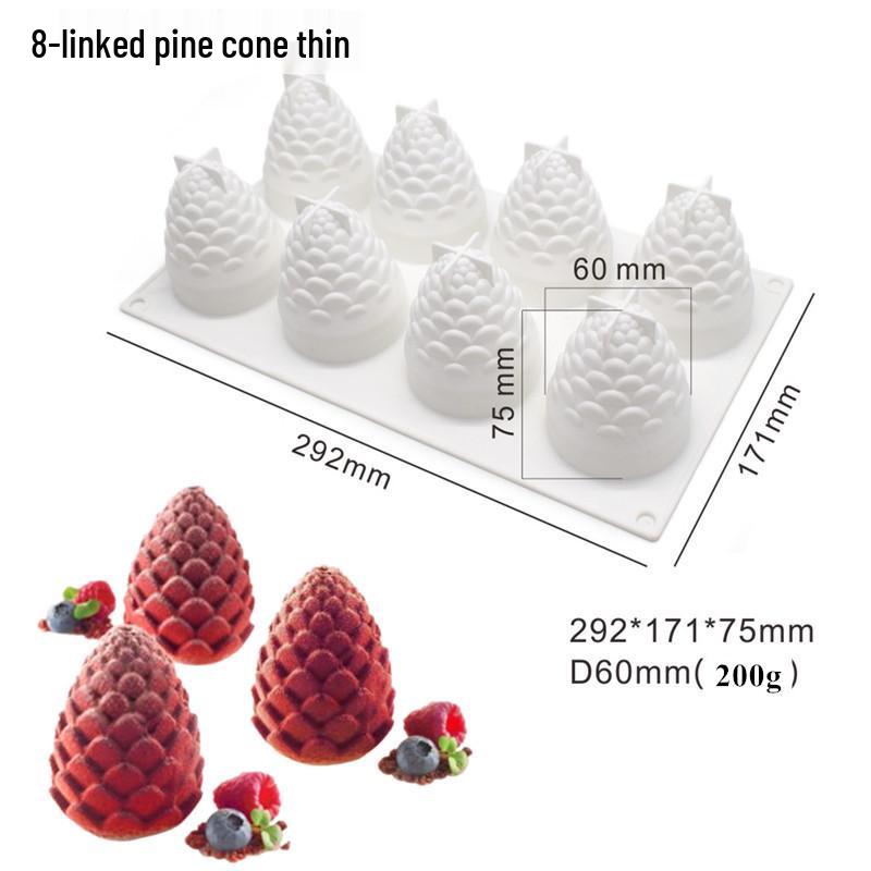 3D Fruchtmousse Silikon Kuchenformen: Birne, Apfel, Ananas, Pfirsich, Durian, Himbeere.