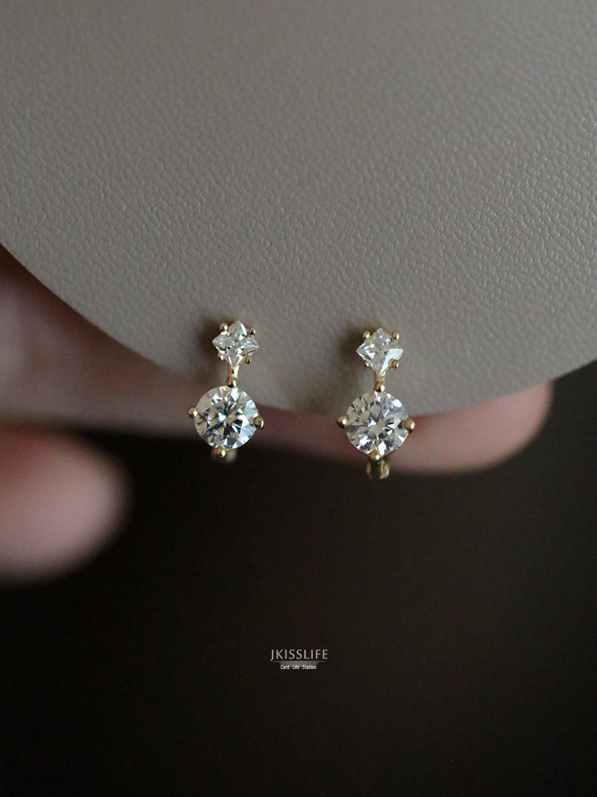 S925 Sterling Silver Gold-Plated Hoop Earrings with White Cubic Zirconia, Gothic Style – Japanese Korean High-End Design for Women Platinum Pair