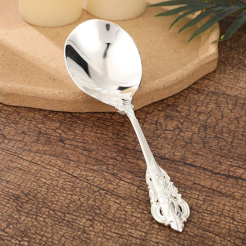 

Посуда в стиле европейского дворца из сплава с рельефными трехмерными узорами, большая ложка для дома, ложка с прочным золотым покрытием 23cmX7CM серебряный