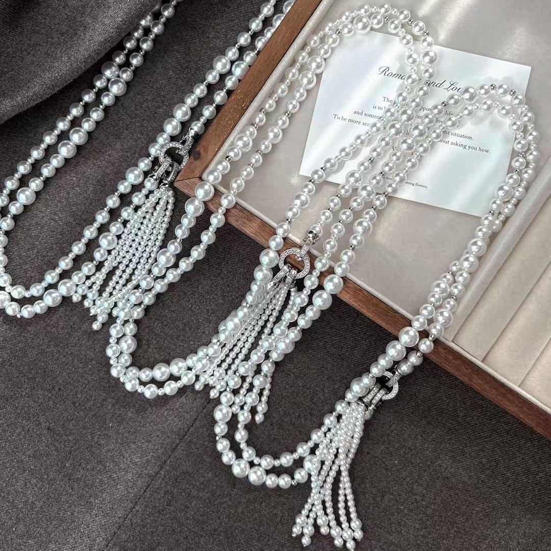 

Vintage Autumn And Winter Morandi High-Gloss High-Quality Mixed-Color Artificial Pearl Collarbone Chain Necklace