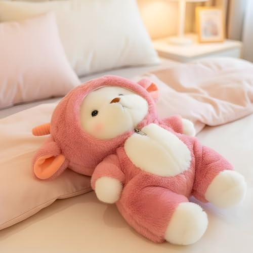 RxaGtn Personalized Teddy Bear with Zipper, Custom Name Plush Toy, Pink Clothes Bear, Travel Companion, Girlfriend Gift