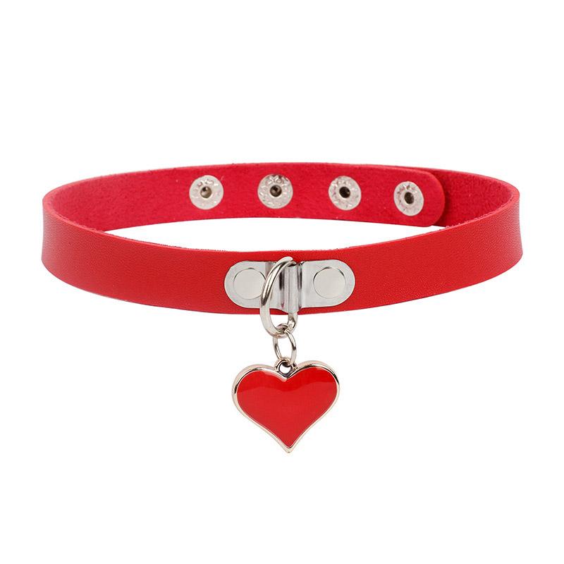 

Women S Sexy Belt Choker Necklace - Black Red Pink Heart Pendant Clavicle Jewelry Accessory For Ladies Ideal Girl Gift