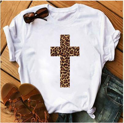 OUnisexs Shortsleeved Tshirt Fashionable Leopard Print Heart Print Base Shirt Women Clothes Graphic T Shirts