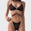 Sexy Low Waist Metal Neck Ring See-Through Embroidery Adjustable Three-Point Set