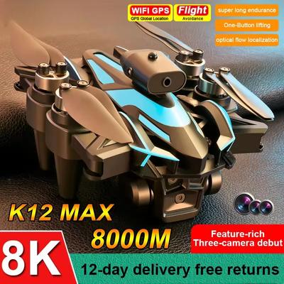 Noua dronă K12 ProMAX cu telecomandă ESC Cameră triplă HD pliabilă fără perii Evitarea obstacolelor WIFI FPV Quadcopter Jucărie Cadou Copii
