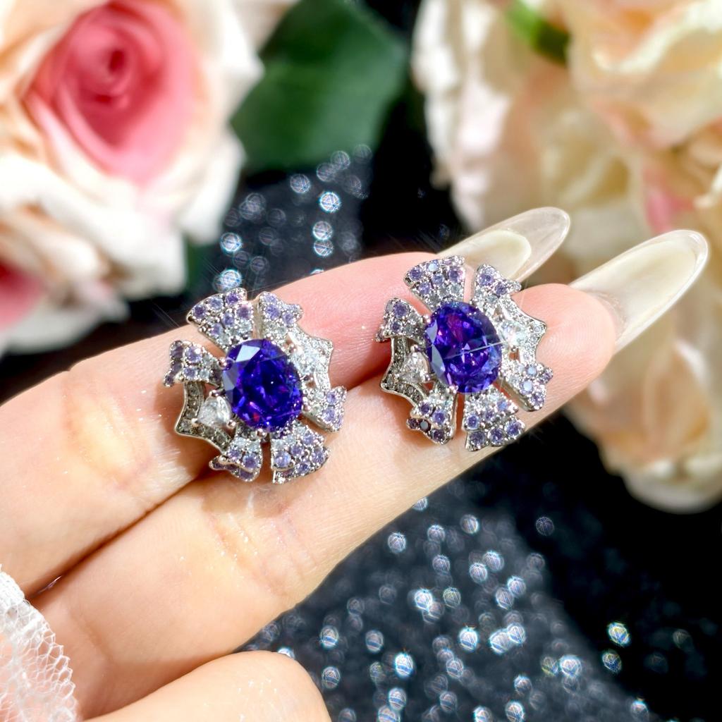 Purple Zirconium Star Crown Haute Couture Luxury Full Inlaid Temperament Pendant Stud Earrings Open Ring Women's Fashion Accessories 2026