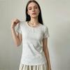 Summer New Shoulder Slim and Thin Collar Short-sleeved Shirt Women's Casual Versatile White Round Neck American Top Clothing