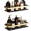 MDNG Black Gold Drill-Free Wall-Mounted 2-Tier Rectangular Shelf Set