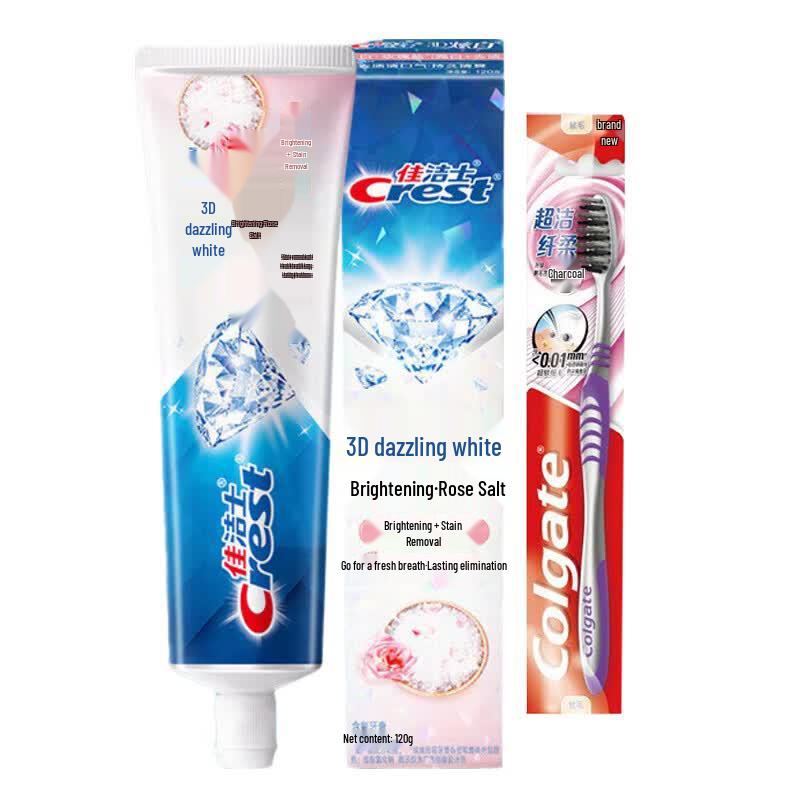 Набор: Зубная паста Crest 3D White Rose Salt и зубная щетка Colgate
