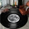 Retro Vinyl Record Round Rug Starry Night Moon Pattern Carpet Soft Non-Slip Floor Decor Mat for Living Room Bedroom Hallway