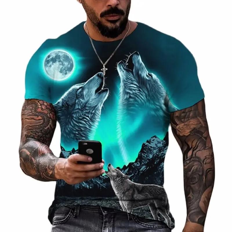 Wolf Print Short Sleeve Top 3D Casual Street Man's T-shirt Oversized TeeMen Vintage Clothing