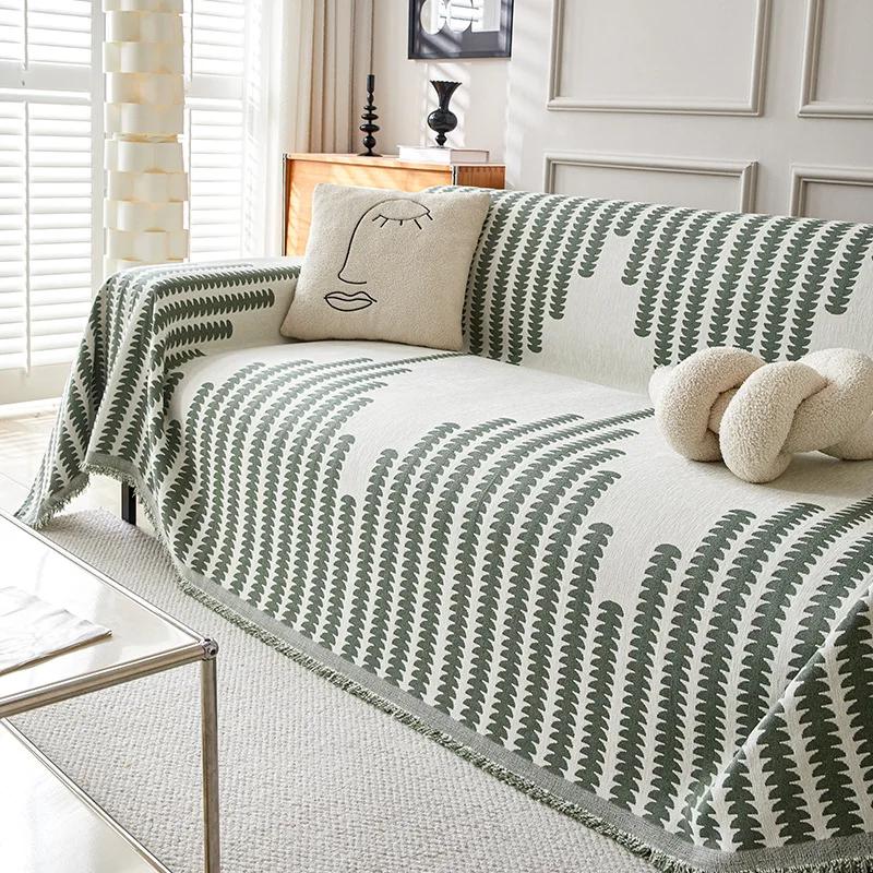 Nordic Style Chenille Sofa Towel Tassels Boho Geometric Patterns Sofa Cover for Living Room Casual Slip Covers Blankets For Beds