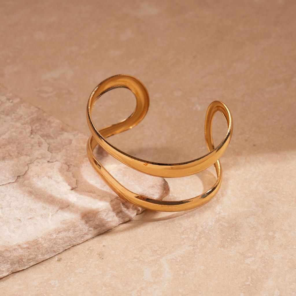 Heavy Industry Metal Glossy Geometric Double Layer Open Bracelet Unique Personality Jewelry