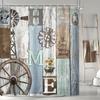 1pc Rustic Wooden Shower Curtain - Vintage Western Farmhouse, Barn Door & Wheel Design, Shabby Chic Sunflower,  Bathroom Decor